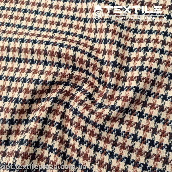 Костюмная ткань Клетка демисезонная 4169D6C1 гусиная лапка, бежево-коричневый