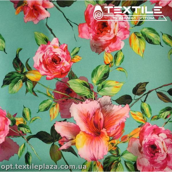 Костюмная ткань Барби цветная 3161D9C2 цветы, мятный