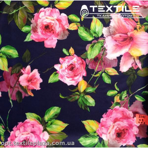 Костюмная ткань Барби цветная 3161D9C3 цветы, темно-синий
