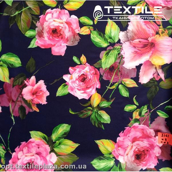 Костюмная ткань Барби цветная 3161D9C3 цветы, темно-синий