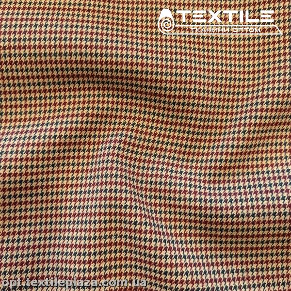 Костюмная ткань Клетка демисезонная 4176D6C5 гусиная лапка, бежево-бордовый