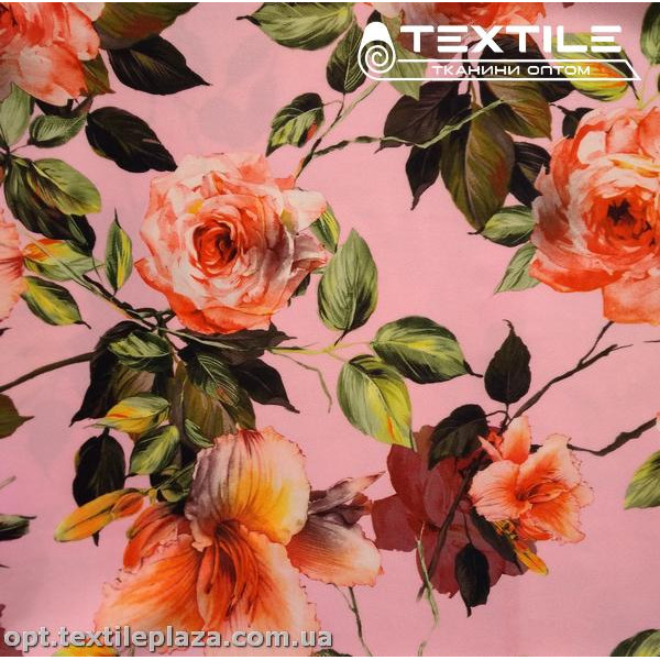 Костюмная ткань Барби цветная 3161D7C1 цветы, розовый