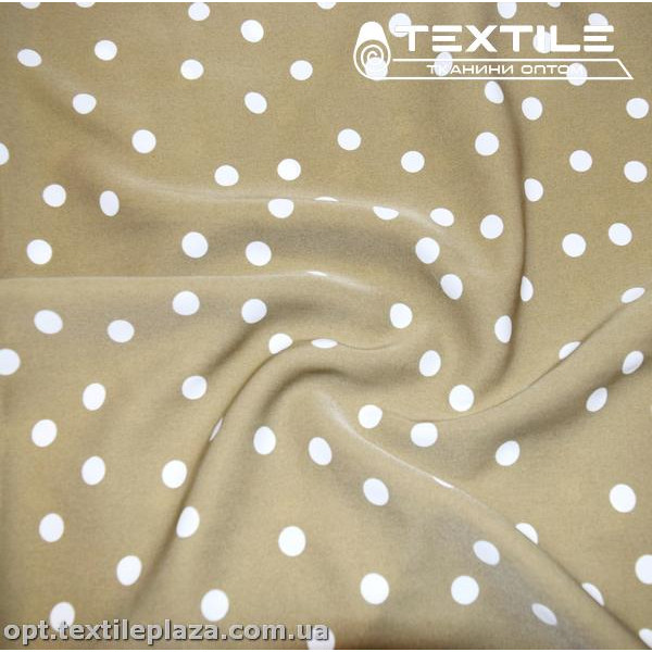 Костюмная ткань SPH-принт цветная 3913D3C3 горошек, золотисто-бежевый