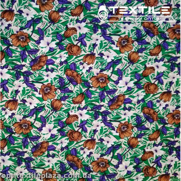 Костюмная ткань SPH-принт цветная 4057D1C2 цветы, зеленый