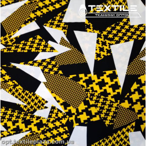 Костюмная ткань SPH-принт цветная 4057D7C1 абстракция, желто-черно-белый
