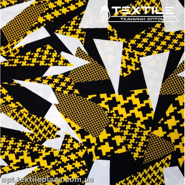 Костюмная ткань SPH-принт цветная 4057D7C1 абстракция, желто-черно-белый