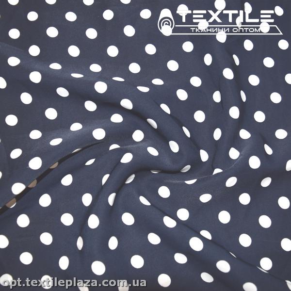 Костюмная ткань SPH-принт цветная 3913D1C2 горошек, темно-синий