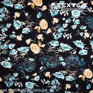 Костюмная ткань Креп цветная 3548D3C1 цветы, черный