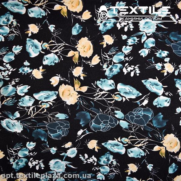 Костюмная ткань Креп цветная 3548D3C1 цветы, черный