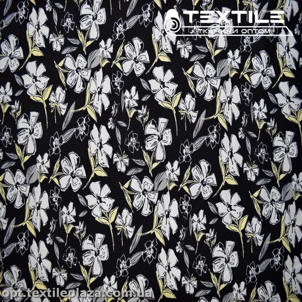 Костюмная ткань Креп цветная 3548D2C2 цветы, черный