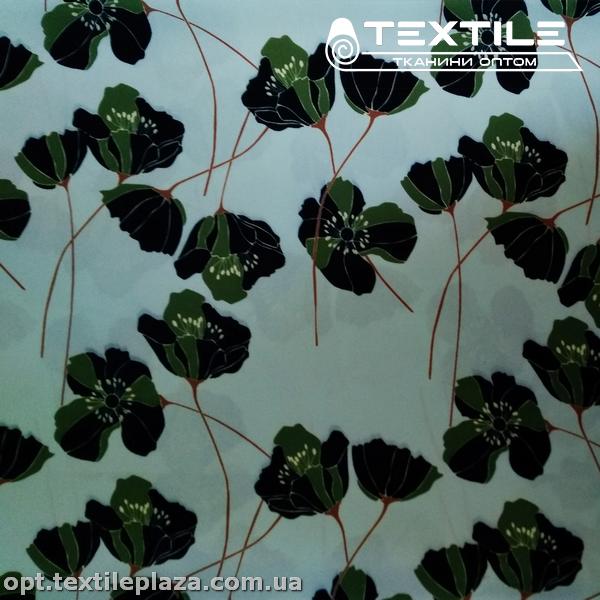 Костюмная ткань Креп цветная 3904D3C2 rose цветы, мятный