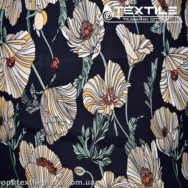 Костюмная ткань Креп цветная 3548D7C1 цветы, синий