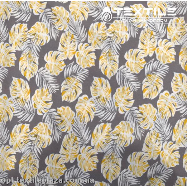 Костюмная ткань CEY-printed цветная 3912D3C4 листья, серый