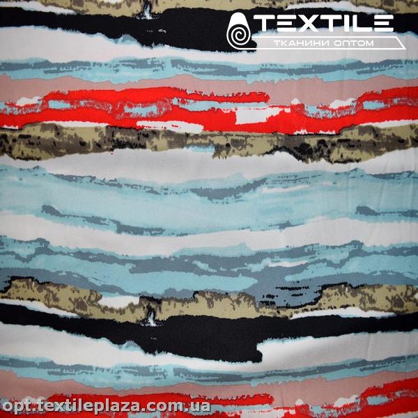 Костюмная ткань Креп цветная 3552D11C1 абстракция, красно-бирюзовый