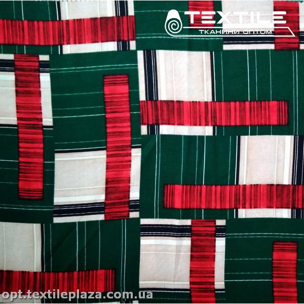 Костюмная ткань CEY-printed цветная 4058D11C1 прямоугольники, красно-зелено-серый