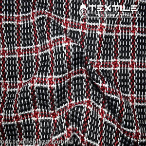 Костюмная ткань Клетка теплая 12623D2C2 Шанель, бордово-черный