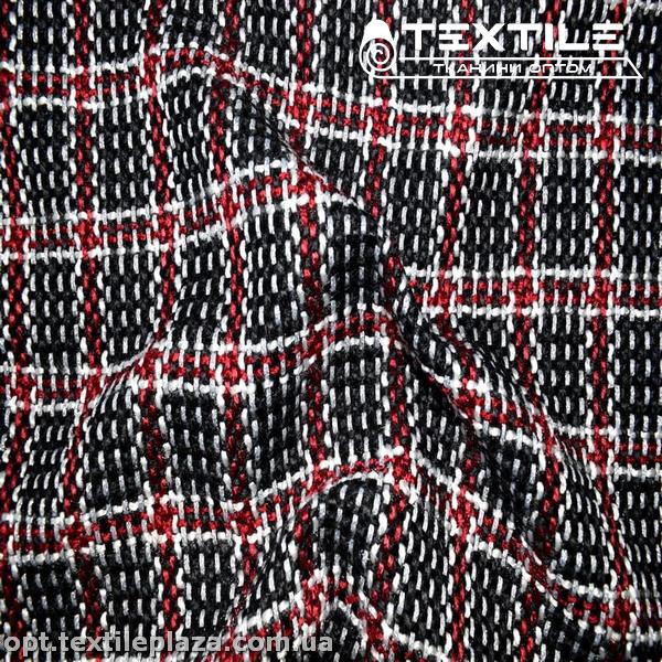 Костюмная ткань Клетка теплая 12623D2C2 Шанель, бордово-черный