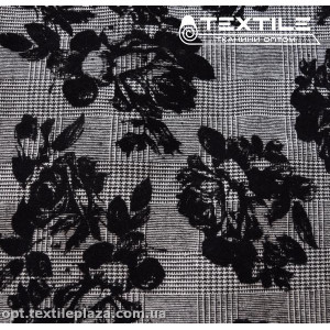 Костюмная ткань Твид 3299D1C1 клетка-цветы флок, черный