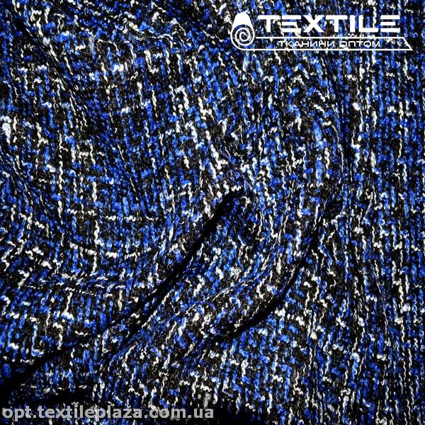 Костюмная ткань Клетка теплая 8003D1C3 Шанель, сине-черный