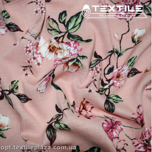 Лён вискозный slub цветной 4079D344C1 цветы, розовый