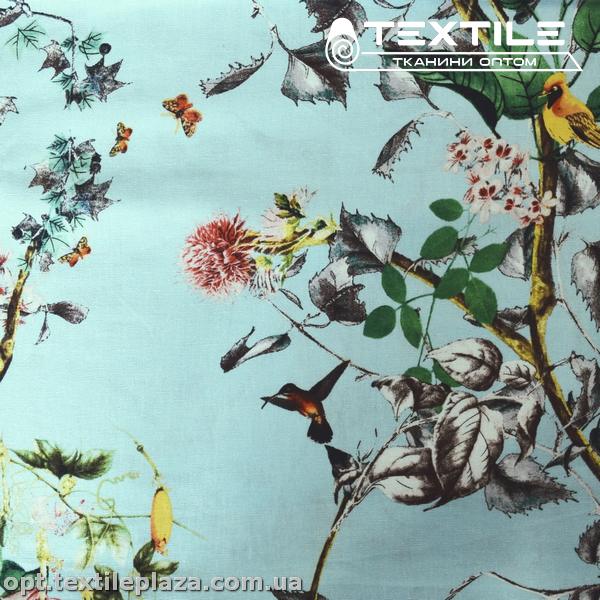 Лён цветной 4085D2C2 птицы, голубой