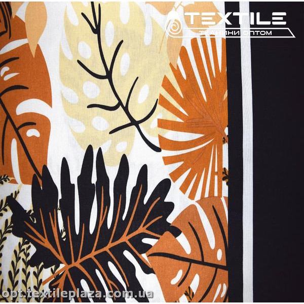 Лён цветной 3819D13C1 листья, купон, коричнево-черный