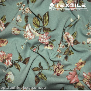 Лён вискозный slub цветной 4079D344C2 цветы, холодно-фисташковый