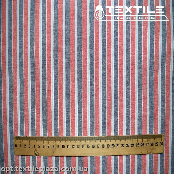 Лён цветной 4039D3C1 полоска, красно-черный
