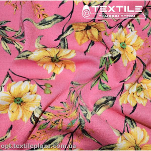 Лён вискозный slub цветной 4079D322C3 цветы, ярко-розовый