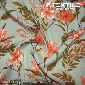 Лён вискозный slub цветной 4079D322C2 цветы, пыльно-мятный