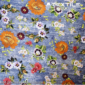 Лён цветной 4085D3C1 цветы, джинс