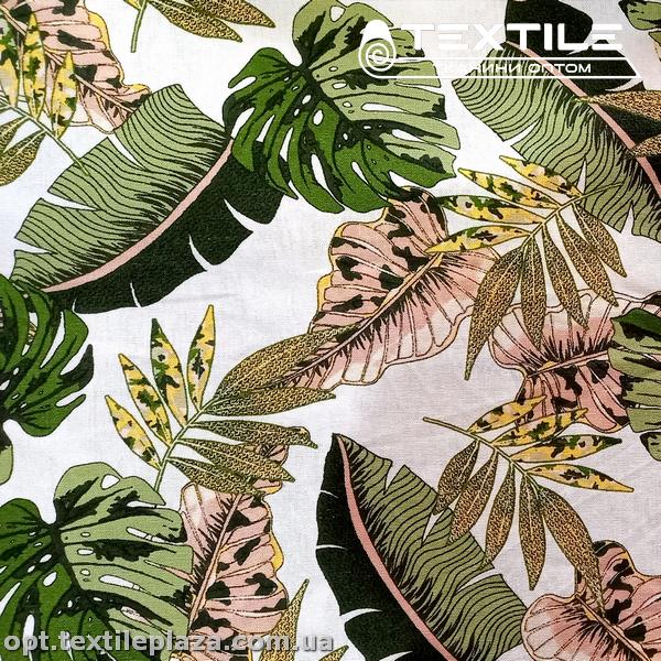 Лён цветной 3819D2C1 листья, белый