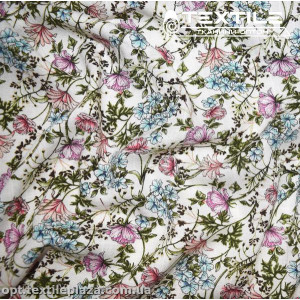 Лён вискозный slub цветной 4079D1C1 цветы, белый