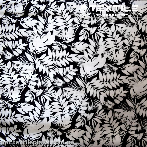 Лён вискозный slub цветной 4079D15C1 листья, черно-белый