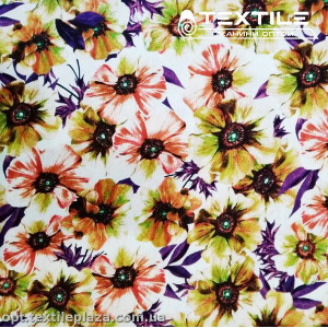 Лён цветной 4028D1C1 цветы, оливково-белый