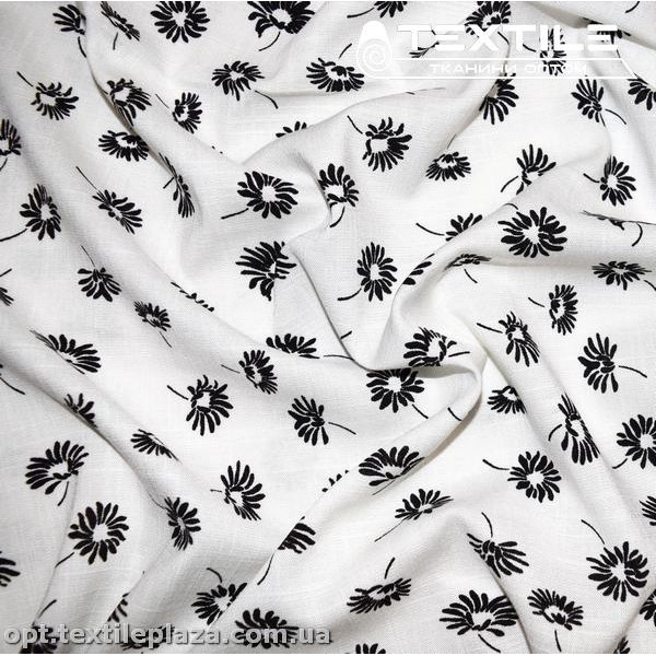 Лён вискозный slub цветной 4079D299C1 цветы, белый
