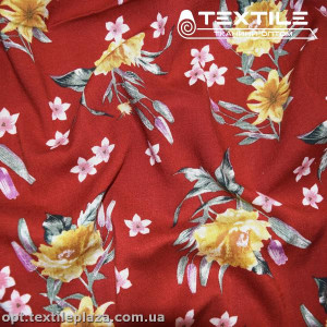 Лён вискозный slub цветной 4079D94C1 цветы, кирпичный