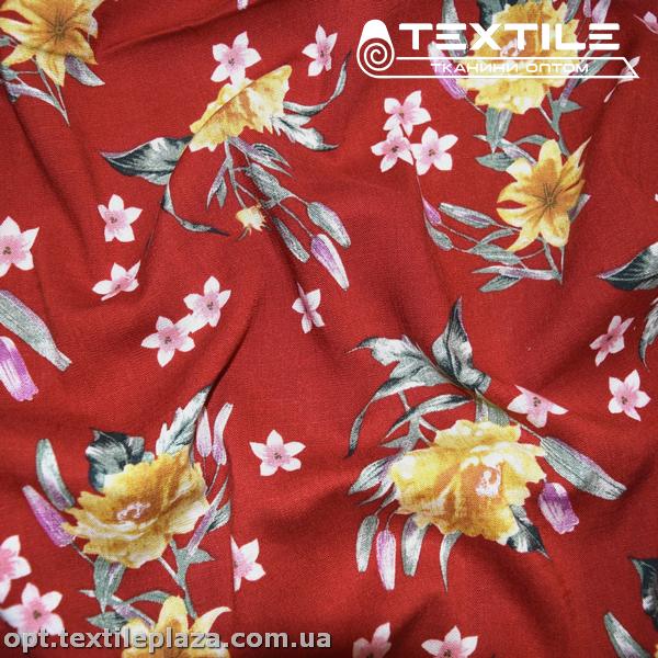 Лён вискозный slub цветной 4079D94C1 цветы, кирпичный