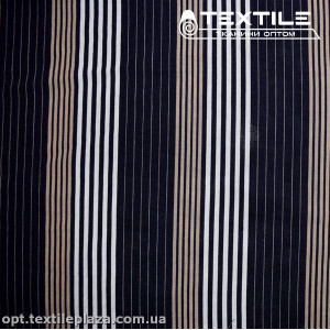 Лён цветной 3518D8C2 полоска, сине-бело-бежевый