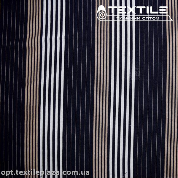 Лён цветной 3518D8C2 полоска, сине-бело-бежевый
