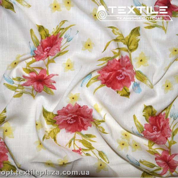 Лён вискозный slub цветной 4079D94C3 цветы, белый