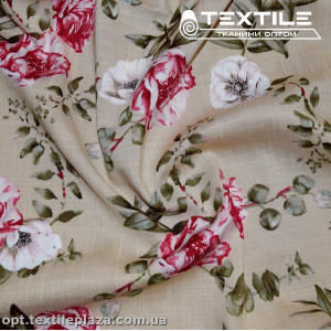Лён вискозный slub цветной 4079D284C1 цветы, кремовый