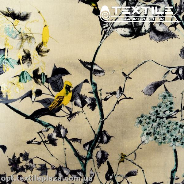 Лён цветной 4085D2C1 птицы, пудровый