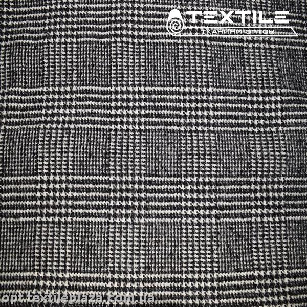 Пальтовая ткань Шерсть 7114C3 клетка, черно-белый