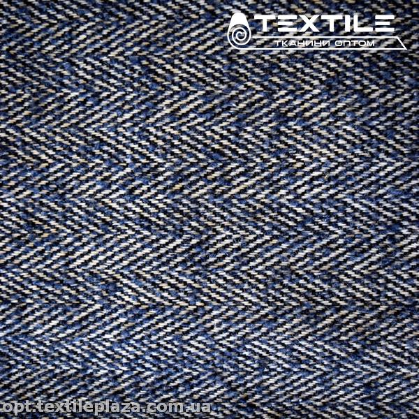 Пальтовая ткань Твид 9009C42 елочка, черно-сине-белый