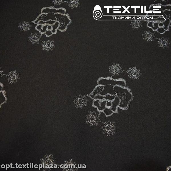 Пальтовая ткань Кашемир 3003D1C1 цветы, черный