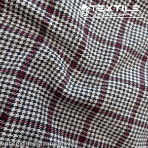 Пальтовая ткань Клетка 19040D1C2 гусиная лапка, бордово-черно-белая