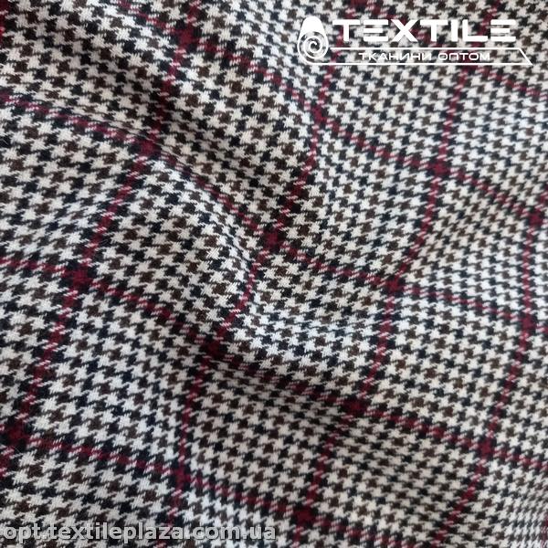 Пальтовая ткань Клетка 19040D1C2 гусиная лапка, бордово-черно-белая