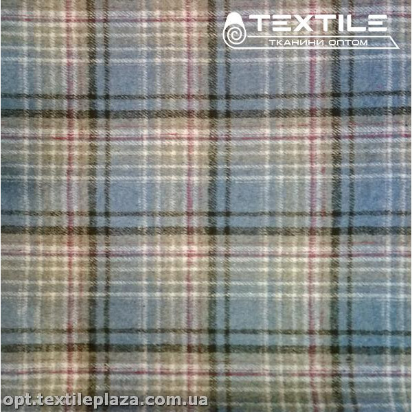 Пальтовая ткань Клетка 9125D1C4 бордово-бежево-джинсовый