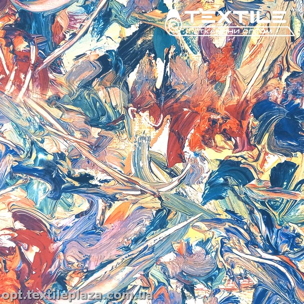 Плащевая ткань цветная 49300D8C1 абстракция, бордово-сине-бежевый